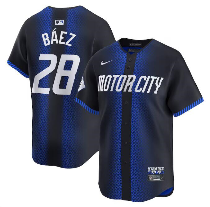 Youth Detroit Tigers #28 Javier Báez 2024 Navy City Connect Cool Base Limited Stitched Baseball Jersey